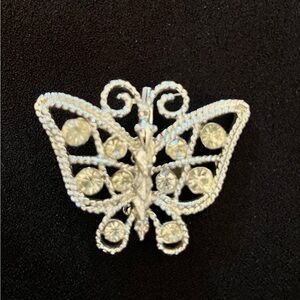 Vintage  Silver Tone Rhinestone Butterfly Brooch